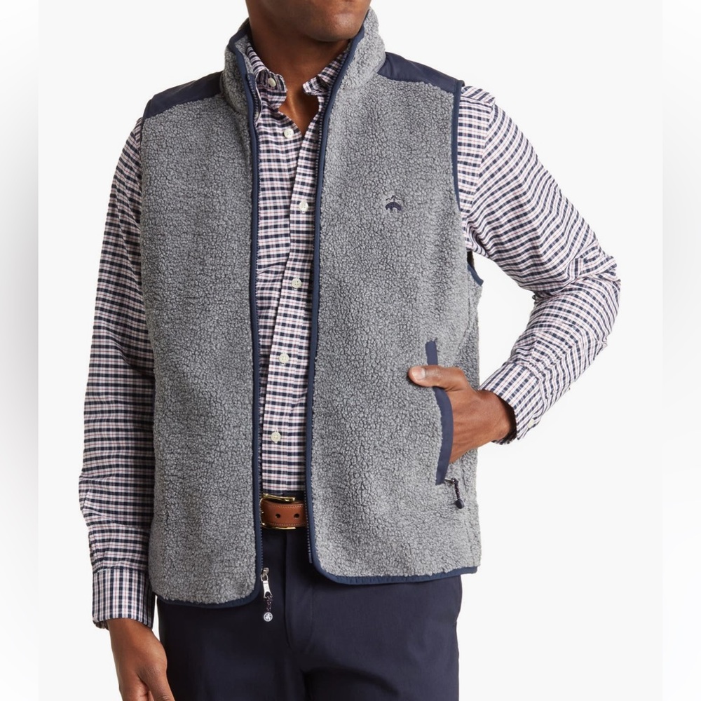 Brooke’s Brothers fleece zip vest gray grey navy Small S NEW NWT